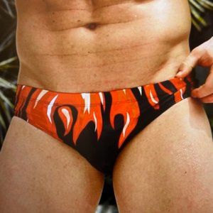 Brand New Men Fire Print Bikini Style Swim Brief Various